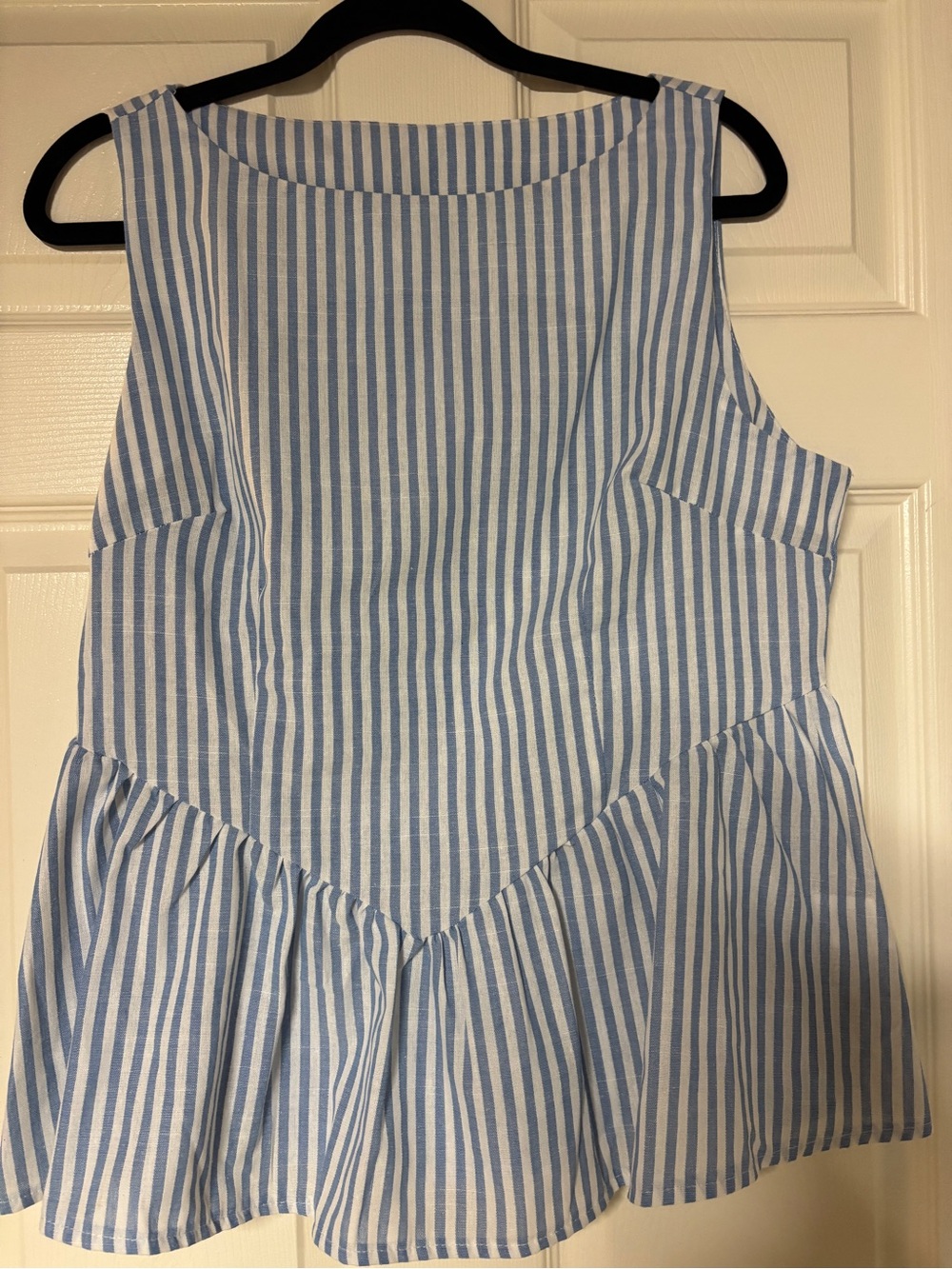 Blue and White Striped Peplum Womens Shirt XL